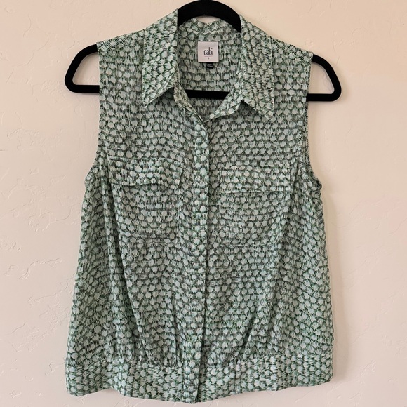 CAbi Tops - CAbi Patterned Green Sleeveless Blouse